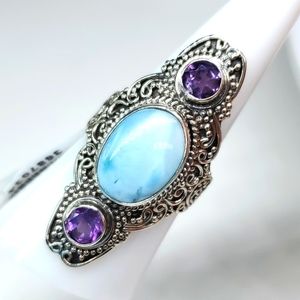 Bali Legacy Larimar Amythest Elongated Ring in Sterling Silver 8 NWT